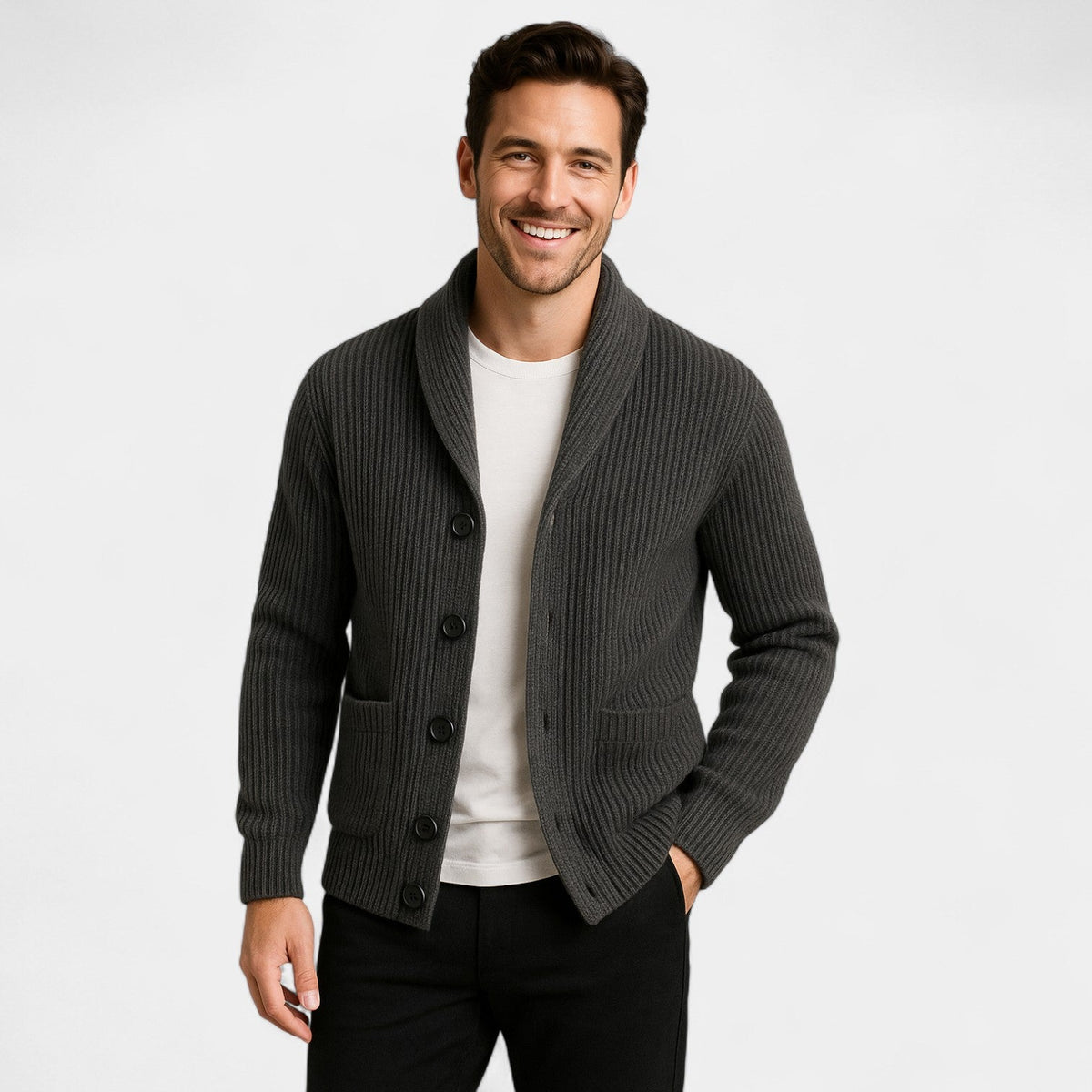 Men's Cardigan | High Collar & Slim Fit 1