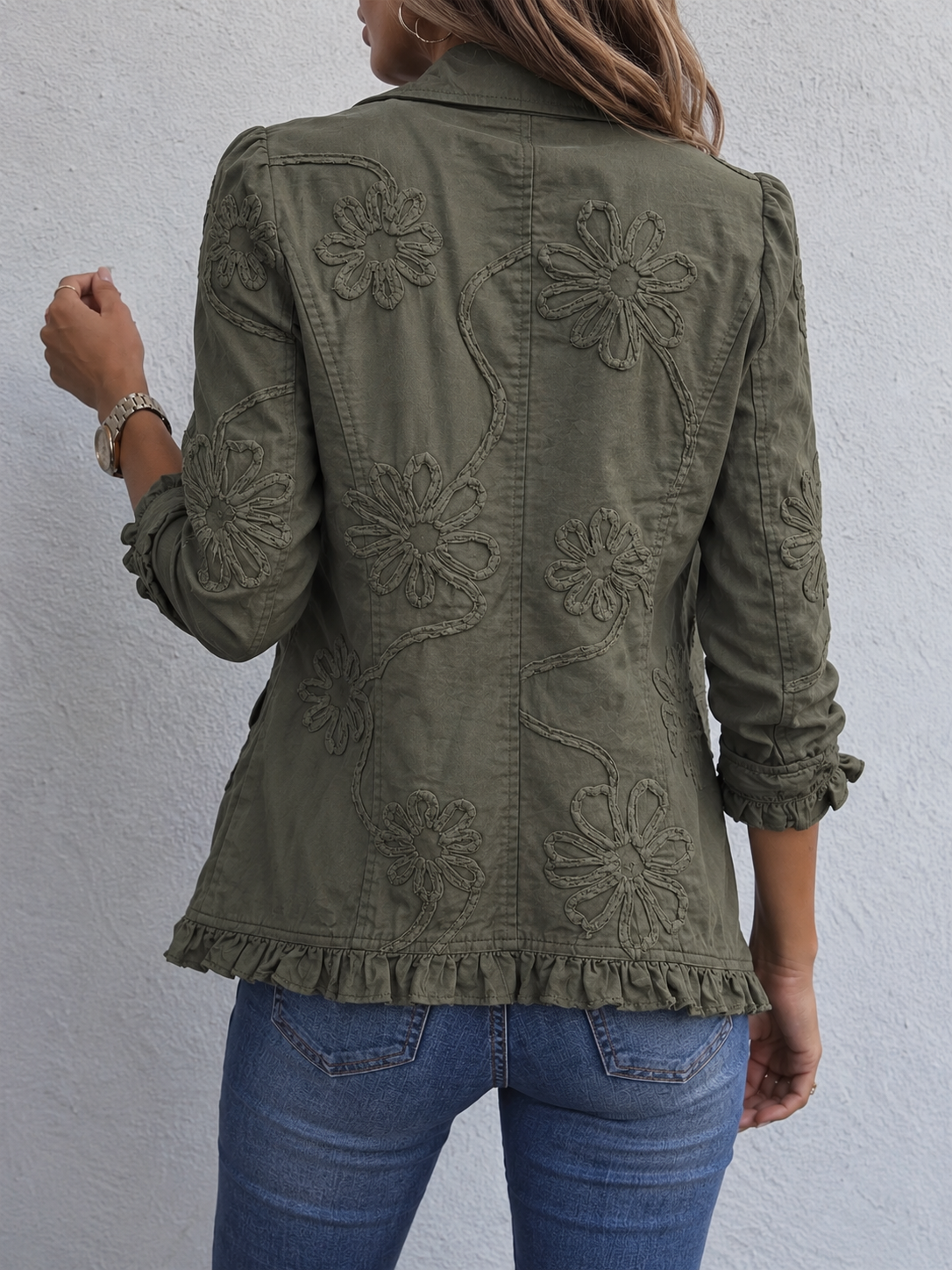 Women's Embroidered Ruffle Jacket | Elegant Everyday Fit 2