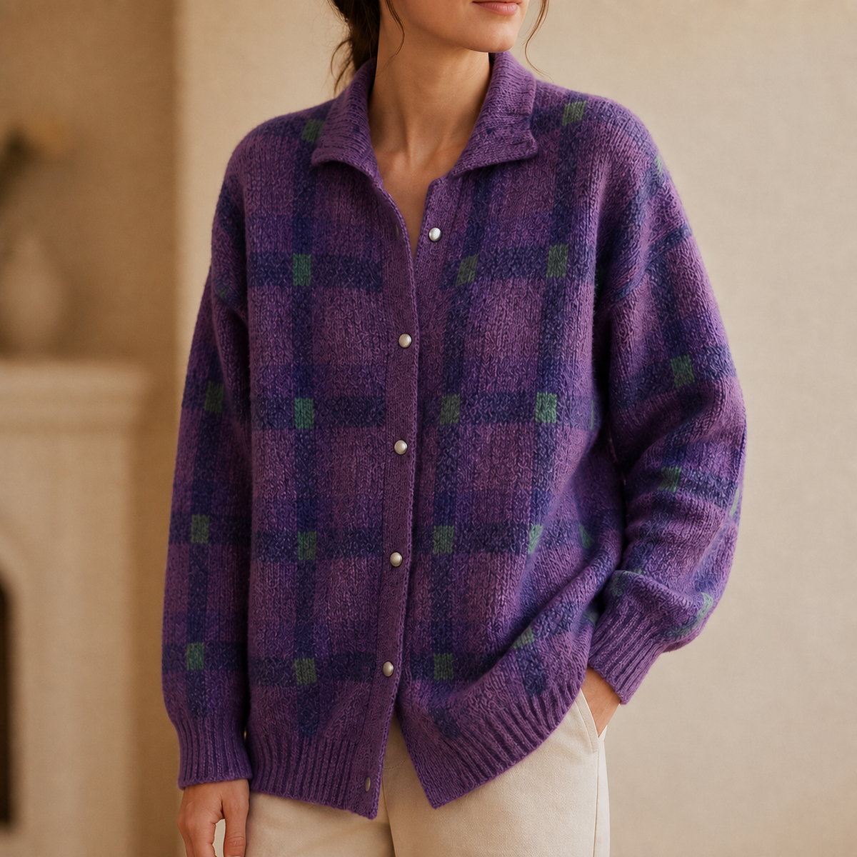 Women's Oversized Cardigan | Structured Collar & Button Front 1