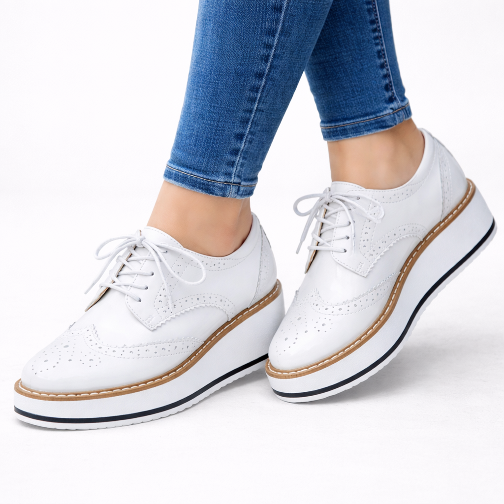 Women's Platform Oxfords Lace Up Chunky Sole Shoes 8