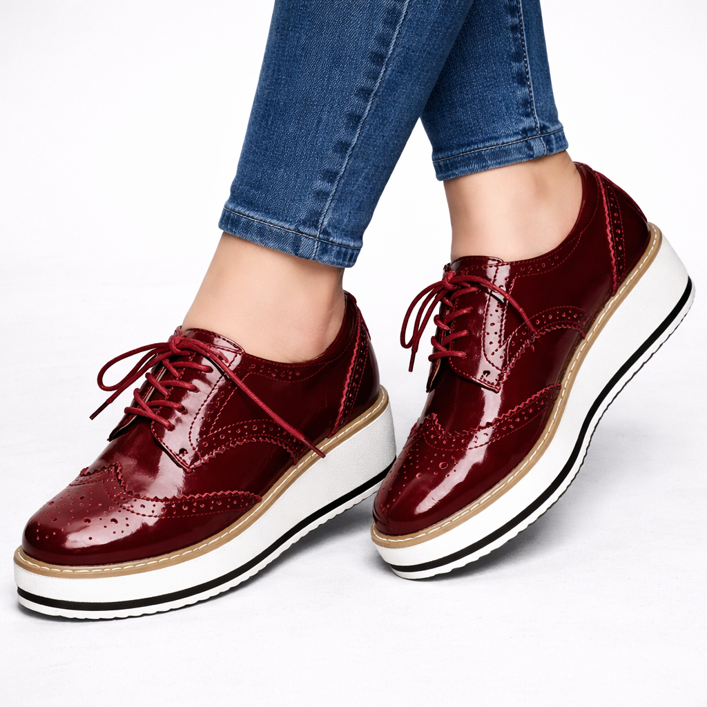 Women's Platform Oxfords Lace Up Chunky Sole Shoes 1