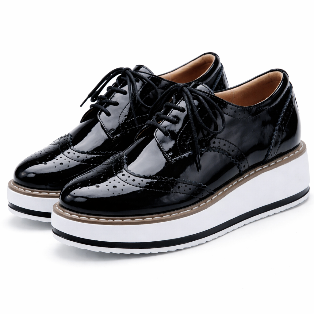 Women's Platform Oxfords Lace Up Chunky Sole Shoes 7