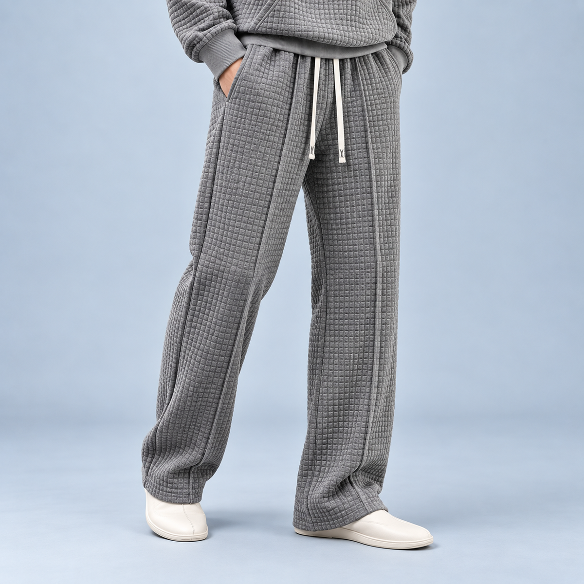 Men's Waffle Knit Baggy Sweatpants Drawstring Joggers Pockets 4