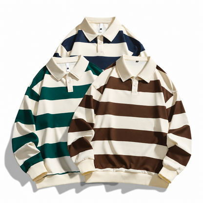 Men's Rugby Shirt | Classic Stripe & Ribbed Trim 7