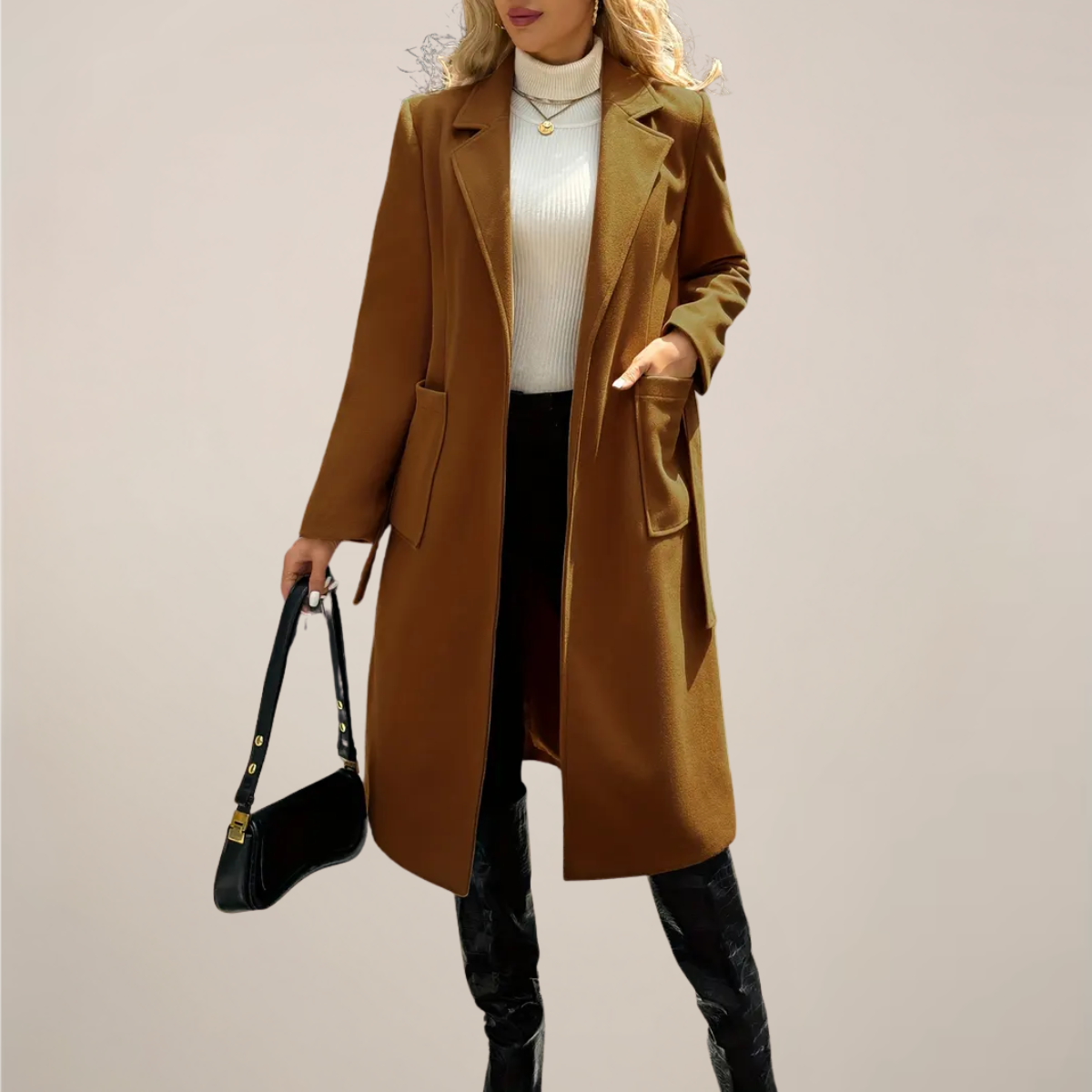 Chic Belted Long Coat for Fall & Winter Wear