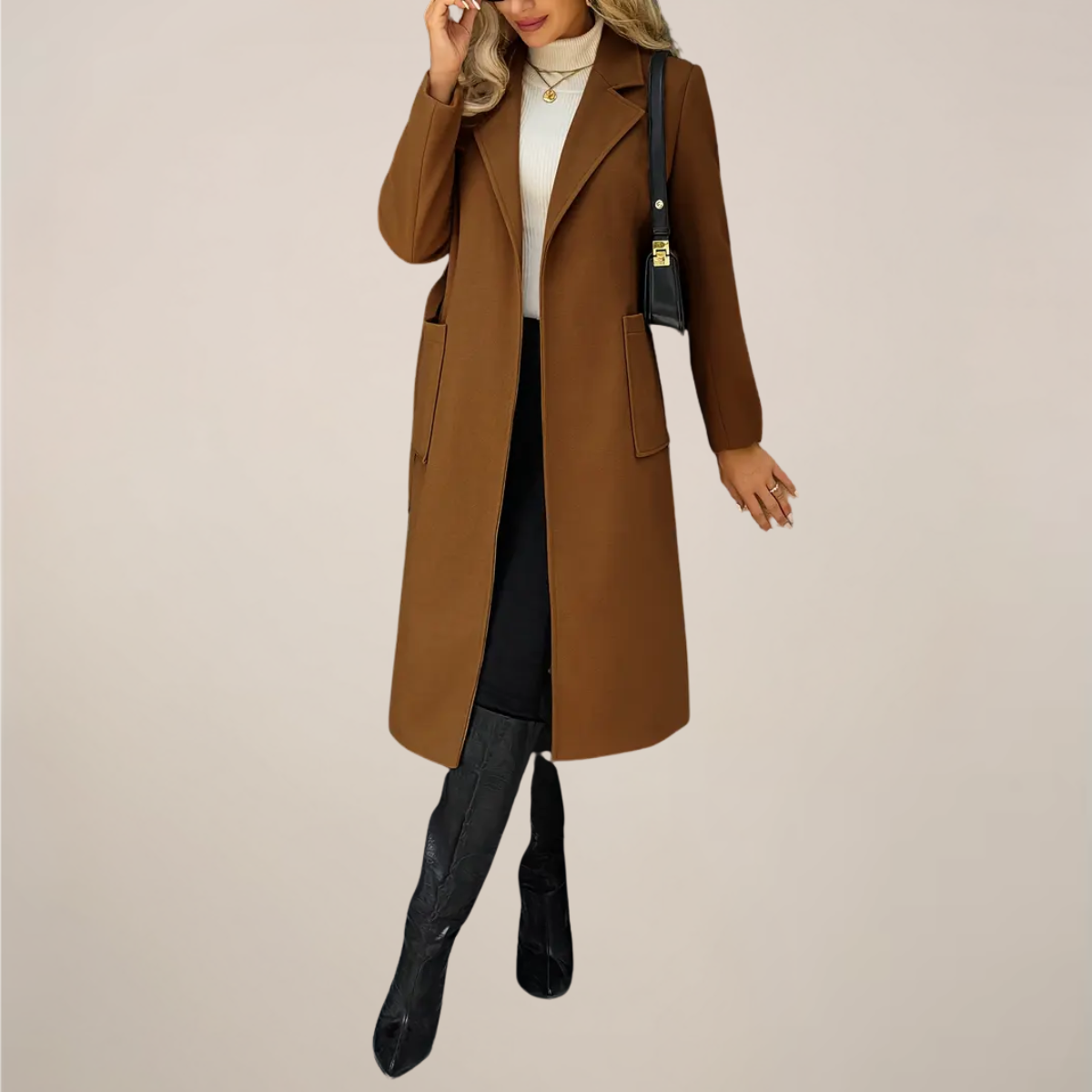 Chic Belted Long Coat for Fall & Winter Wear