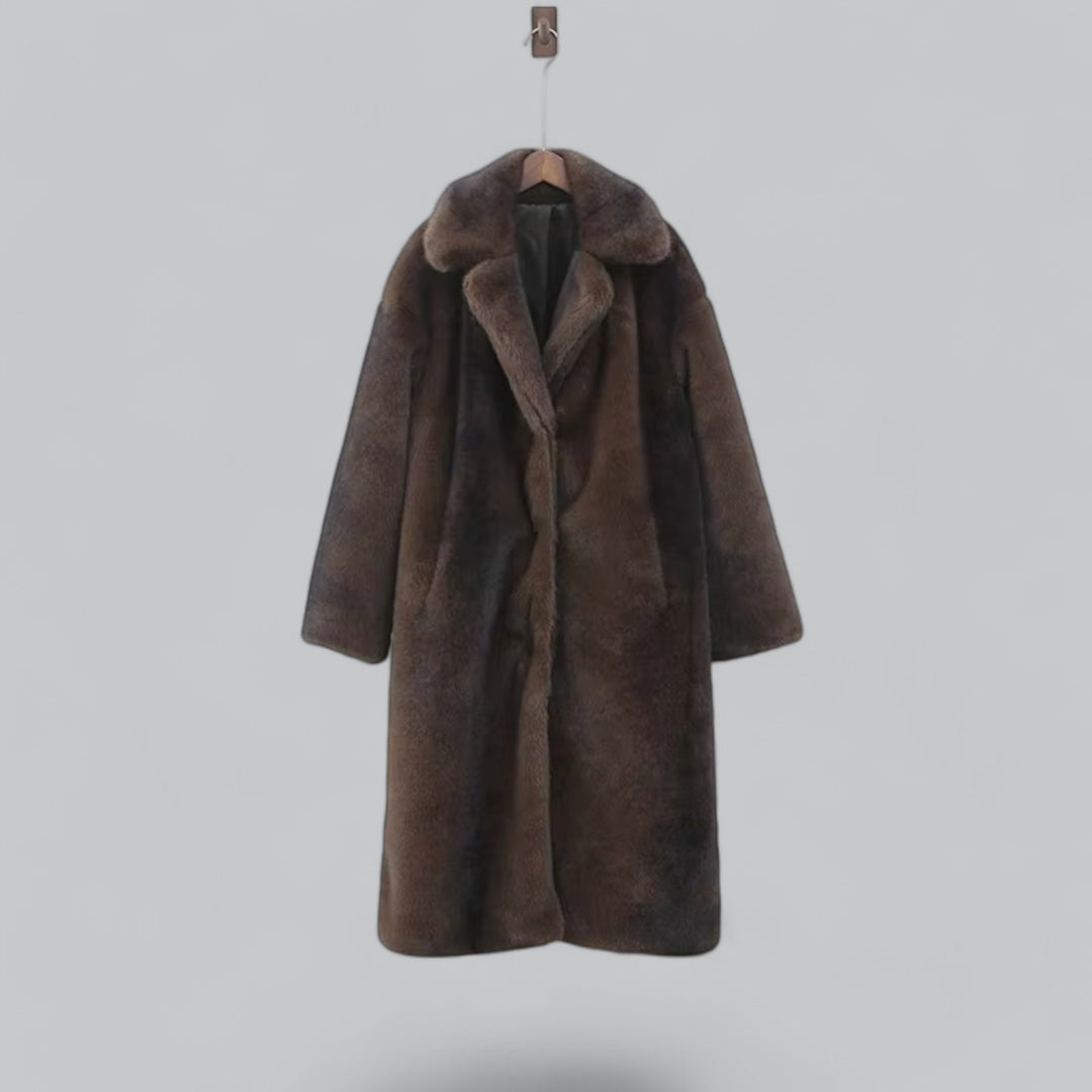 Chic Dark Brown Long Faux Fur Coat for Winter Wear