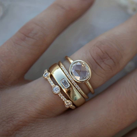 Chic Gold & Zirconia Ring Set for Any Occasion
