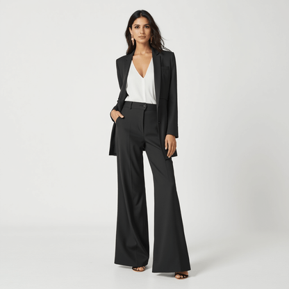Chic High-Waist Pinstripe Wide-Leg Trousers for Work & Events