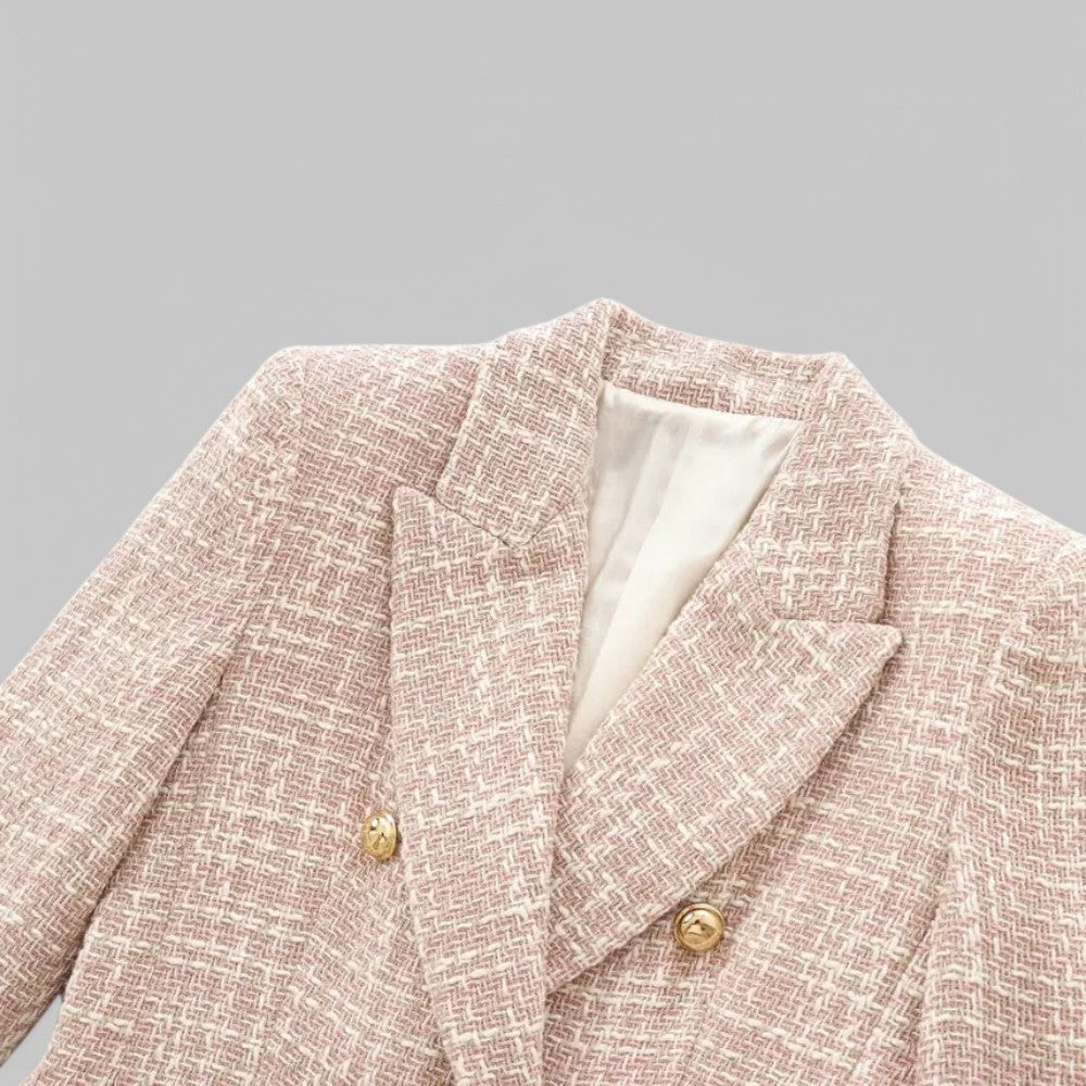Chic Pink Tweed Blazer for Women - Ideal for Work or Events
