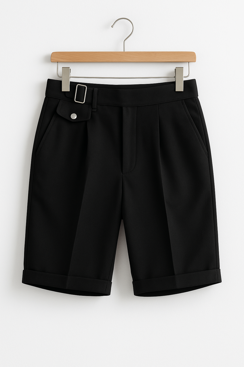 Chic Pleated Shorts with Side Buckles for Stylish Wear