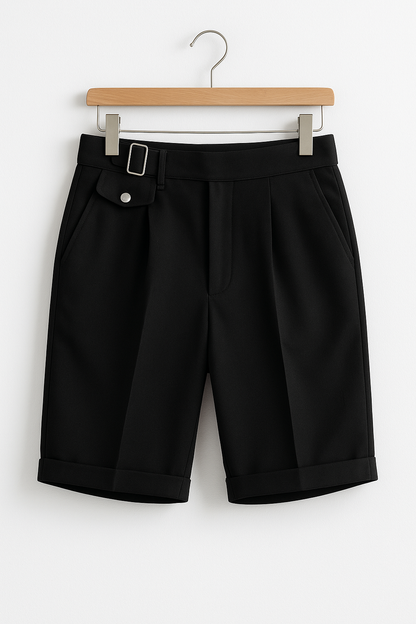 Chic Pleated Shorts with Side Buckles for Stylish Wear