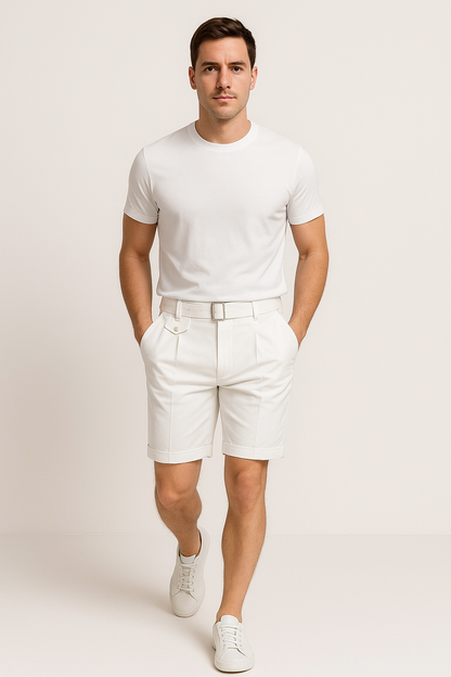 Chic Pleated Shorts with Side Buckles for Stylish Wear