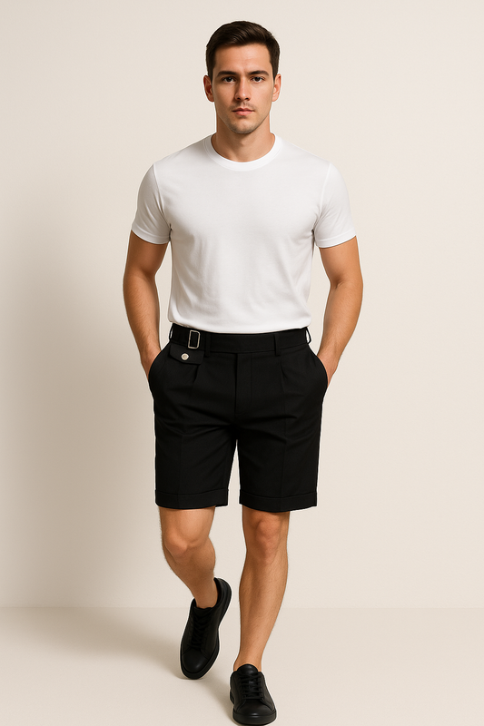 Chic Pleated Shorts with Side Buckles for Stylish Wear