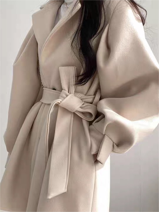 Chic Puff Sleeve Belted Coat for Any Occasion