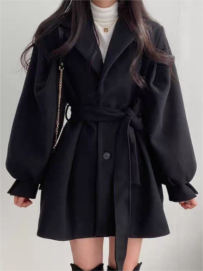 Chic Puff Sleeve Belted Coat for Any Occasion