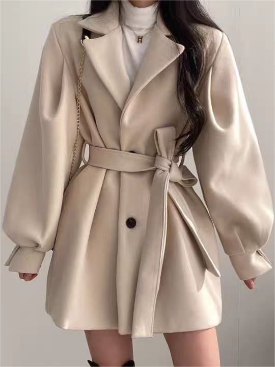 Chic Puff Sleeve Belted Coat for Any Occasion
