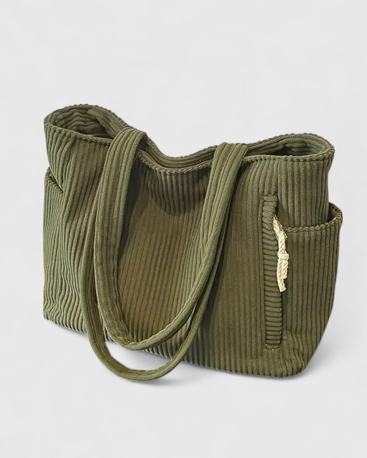 Chic Ribbed Tote Bag with Cord Design