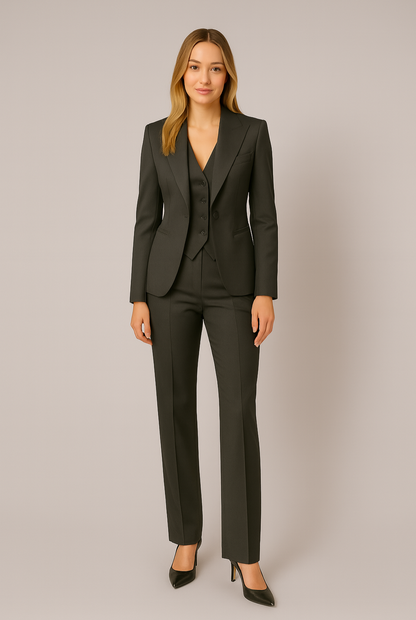 Chic Women's Black Three-Piece Suit Set – Sophisticated Blazer, Vest, Trousers for Work or Events