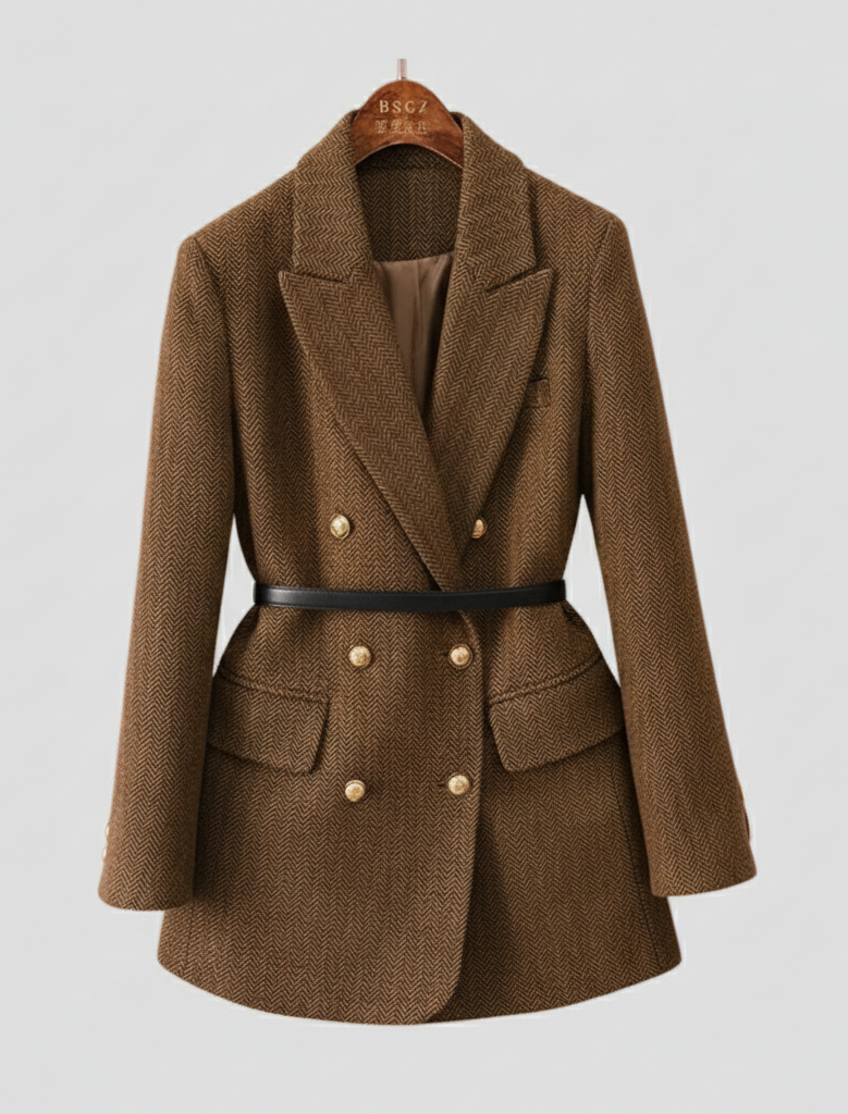 Chic Women’s Tweed Blazer Coat with Belted Design