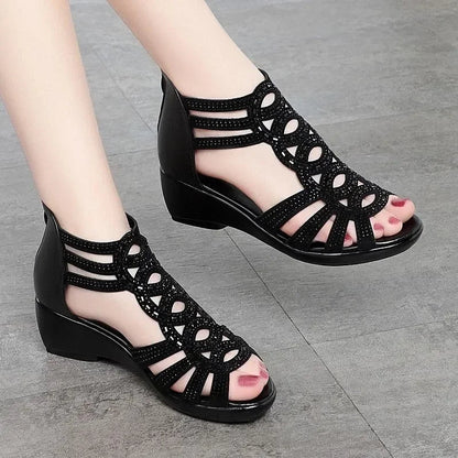 Women's Wedge Sandals | Cut-Out Design & Back Zip