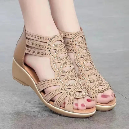 Women's Wedge Sandals | Cut-Out Design & Back Zip