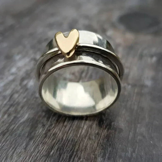 Classic Silver Heart Dangle Ring for Women