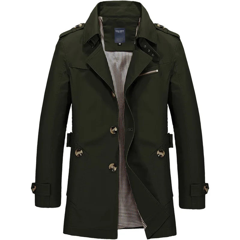 Classic Belted Knee-Length Trench Coat for Men – Timeless Style & Comfort 4