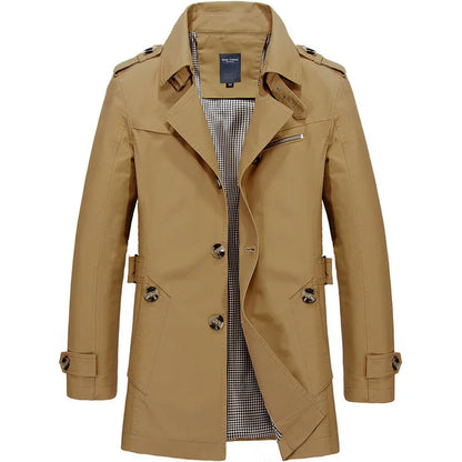 Classic Belted Knee-Length Trench Coat for Men – Timeless Style & Comfort 6
