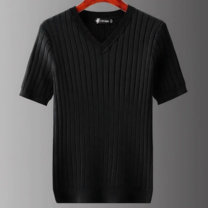 Men's Summer Shirt | Ribbed Knit V-Neck