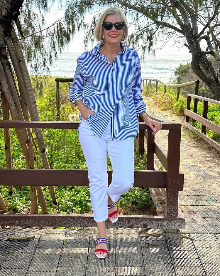 Classic Striped Women's Shirt with Comfortable Fit for Summer Days 1