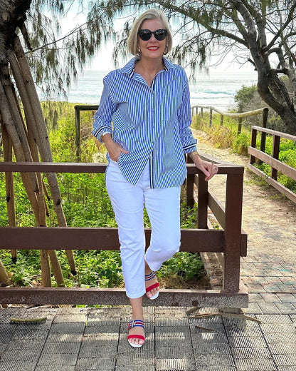 Classic Striped Women's Shirt with Comfortable Fit for Summer Days 1