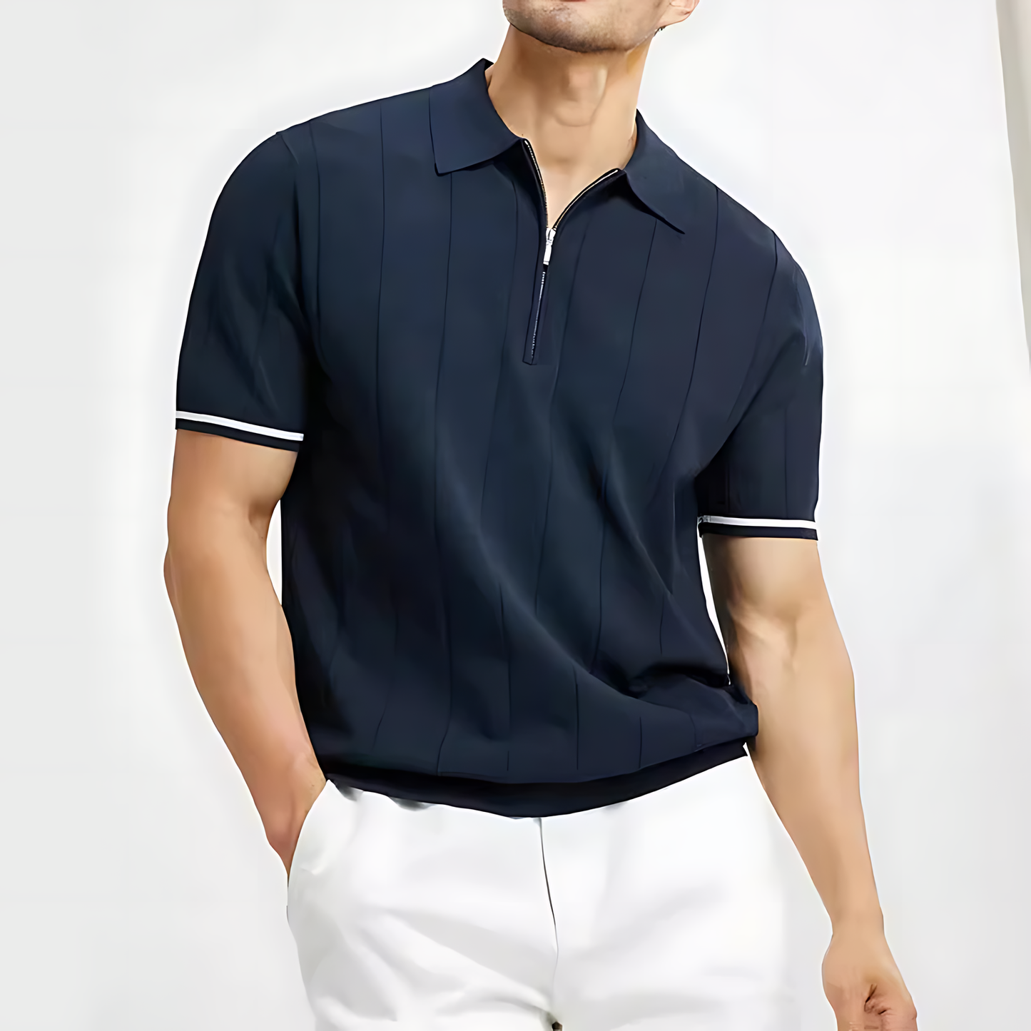 Men's Polo Shirt | Zip-Neck Ribbed Fit