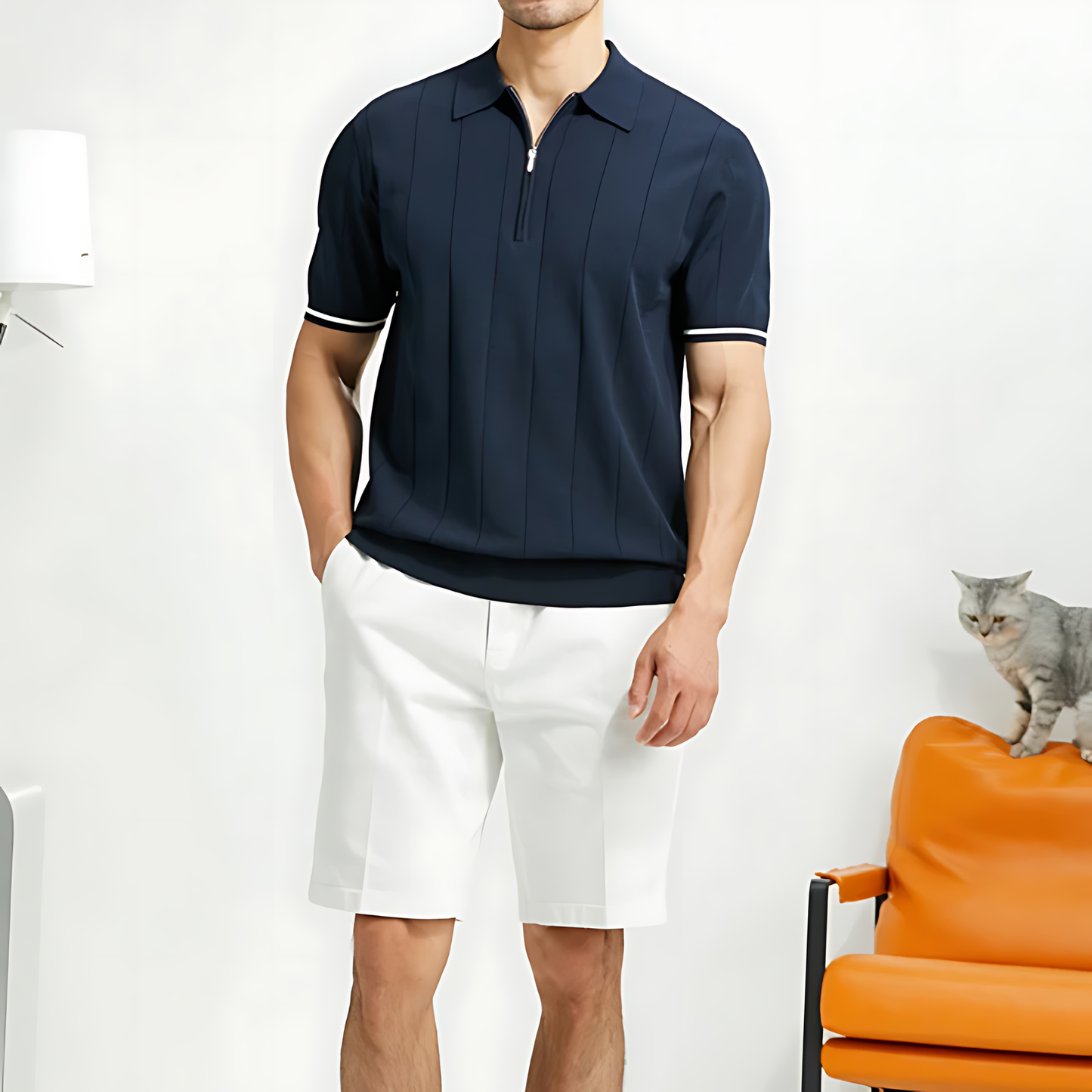 Men's Polo Shirt | Zip-Neck Ribbed Fit