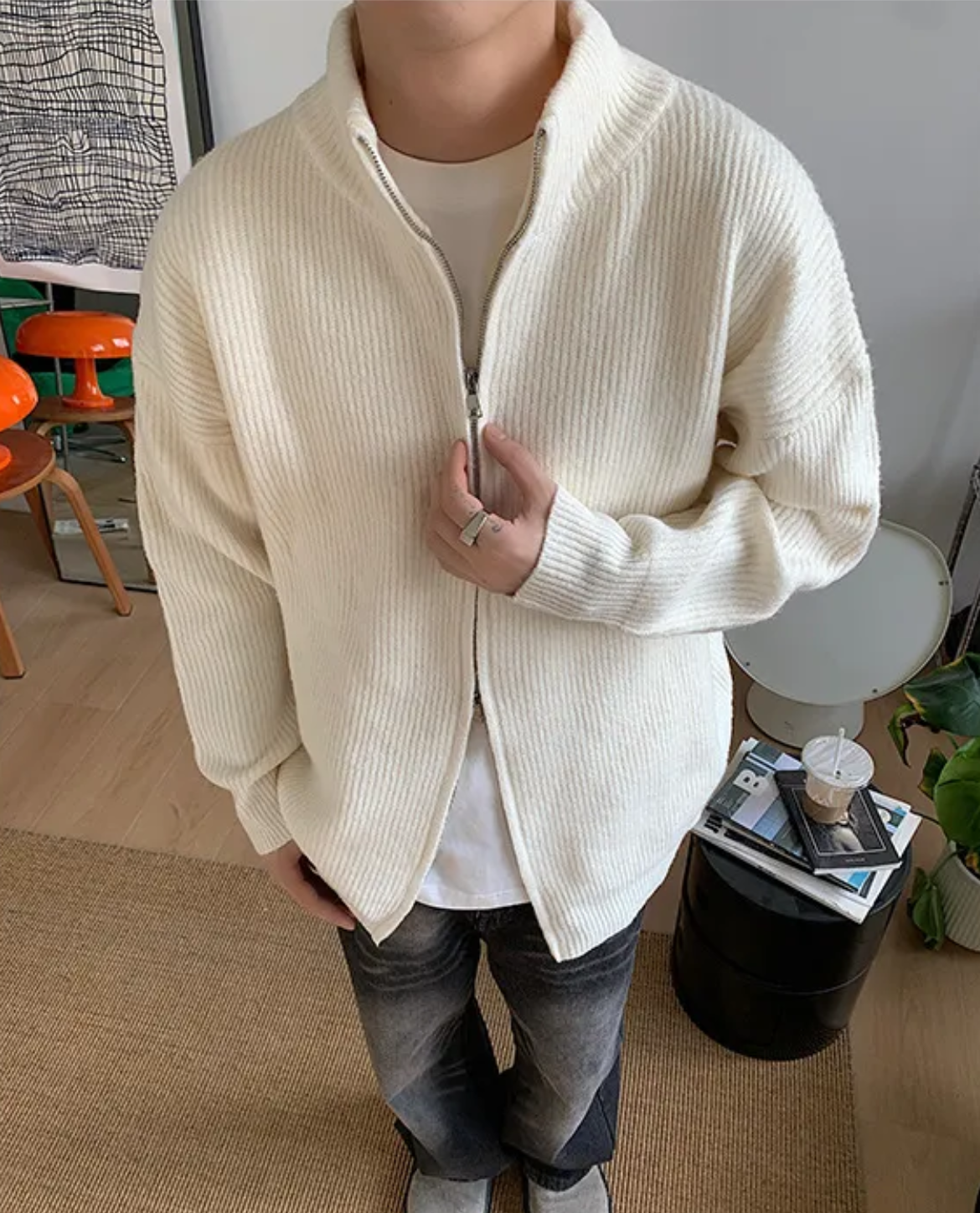 Corvin Ribbed Zip Cardigan 1