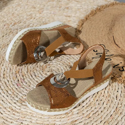 Women's Wedge Sandals | Crisscross Strap & Woven Sole