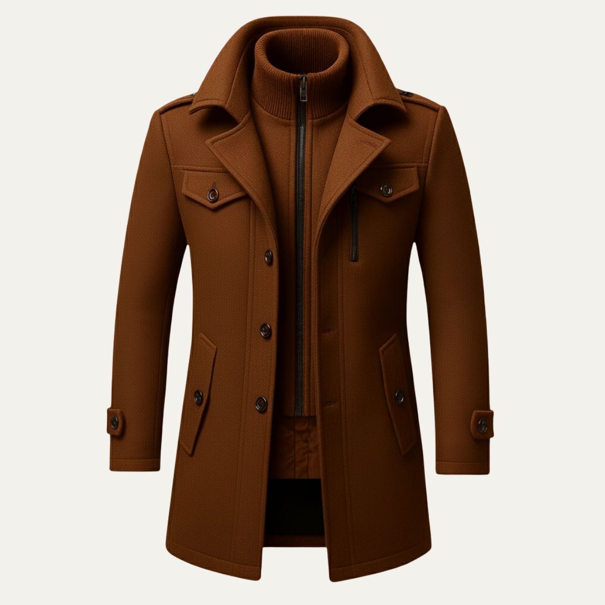 Men's Slim Fit Winter Coat Double Layered Warm Overcoat 4