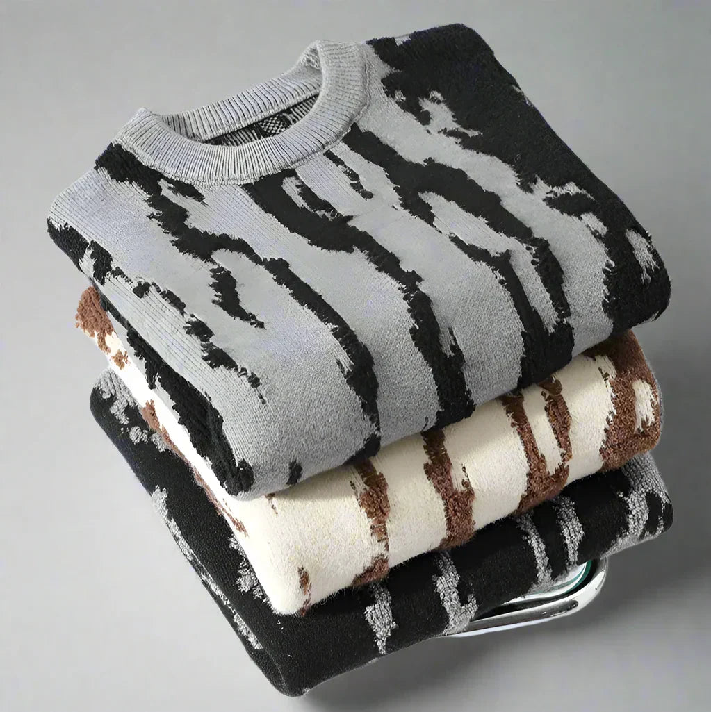 Men's Knit Sweater | Dune Pattern & Ribbed Crewneck 8