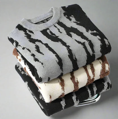 Men's Knit Sweater | Dune Pattern & Ribbed Crewneck 8