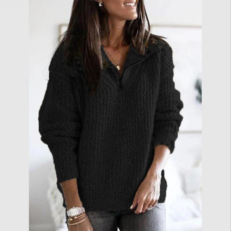 Women's Half Zip Jumper Relaxed Fit Knit Sweater Pullover 7