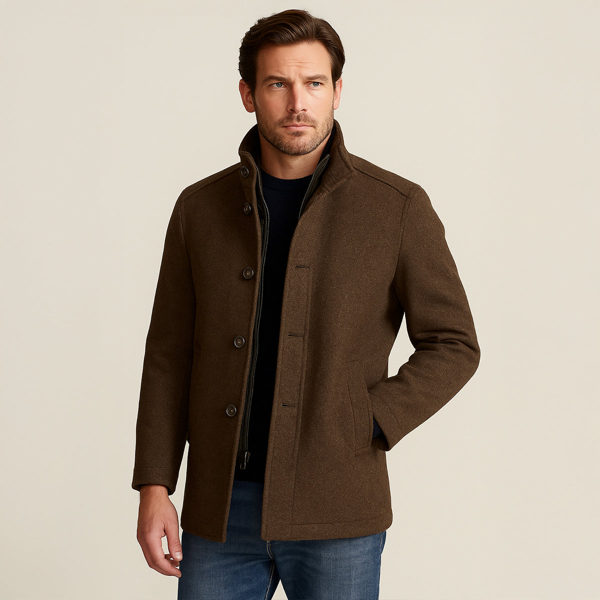 Men's Tailored Trench Coat Slim Fit Long Line Overcoat 2