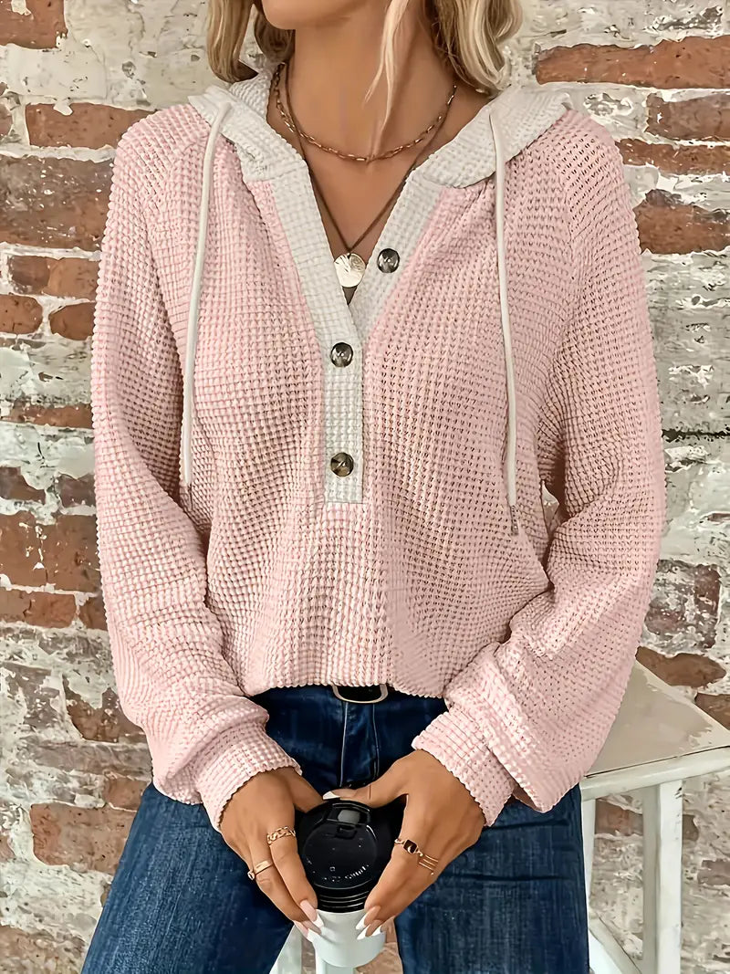 Women's Button Up Hoodie Relaxed Fit Waffle Knit Jacket 7