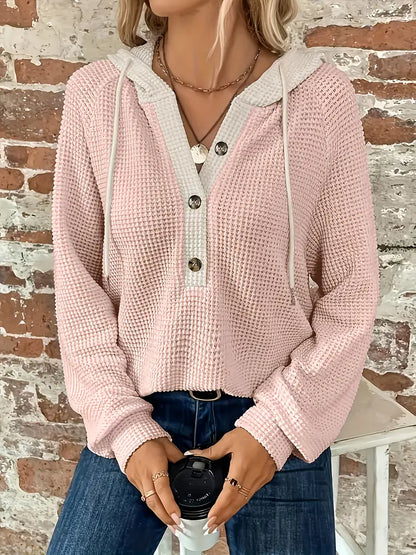 Women's Button Up Hoodie Relaxed Fit Waffle Knit Jacket 7
