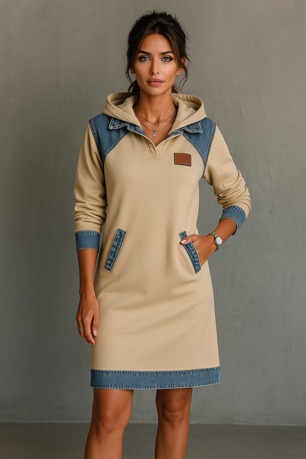 Women's Hooded Dress Relaxed Fit Casual Sweatshirt Style 14