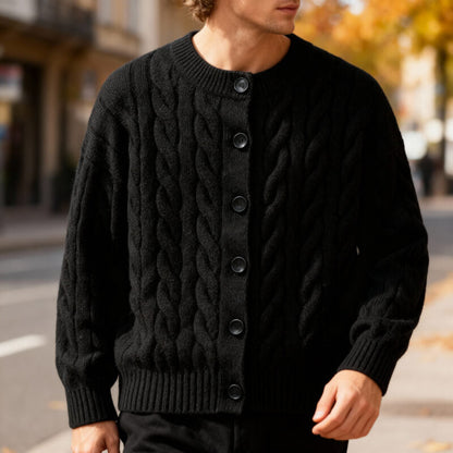 Men's Cable Knit Cardigan Button Up Ribbed Jumper Sweater 10