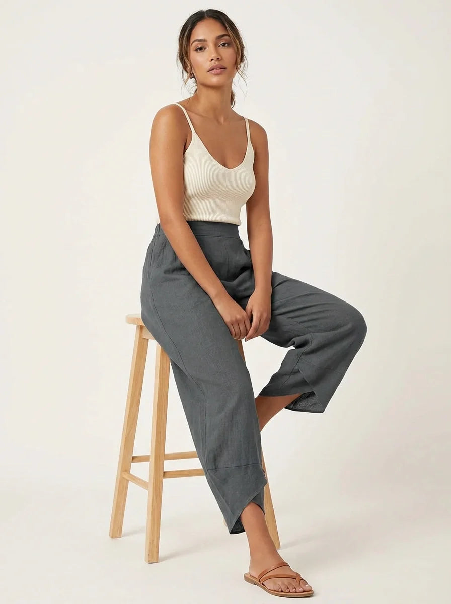 Dames Wide Leg Broek – Losvallende Pasvorm met Rechte Pijpen Grijs / S - AIDA LENA