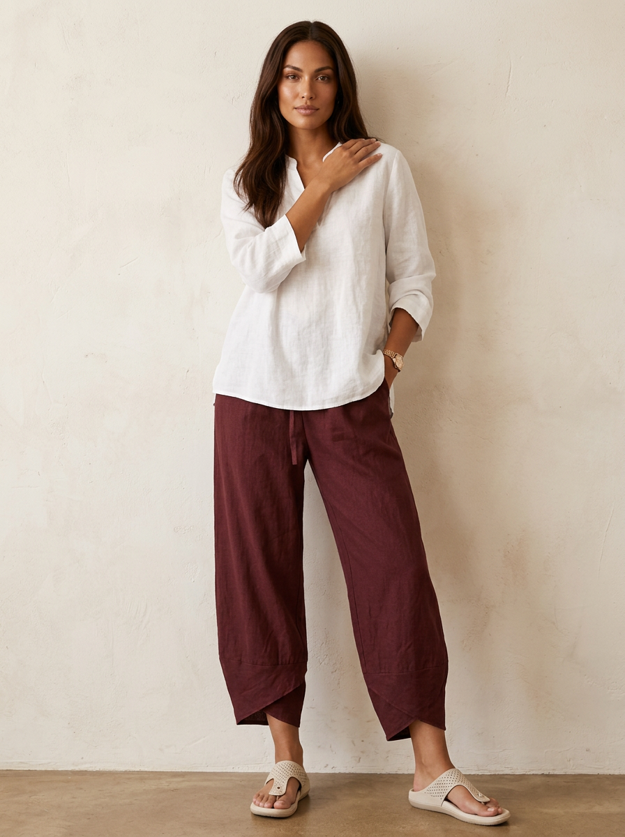 Dames Wide Leg Broek – Losvallende Pasvorm met Rechte Pijpen Rood / S - AIDA LENA