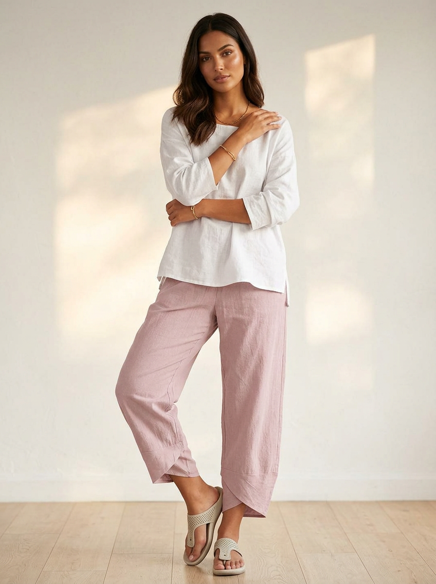 Dames Wide Leg Broek – Losvallende Pasvorm met Rechte Pijpen Roze / S - AIDA LENA