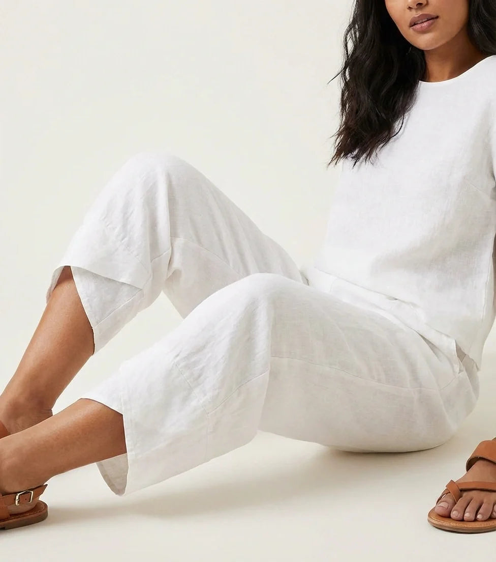 Dames Wide Leg Broek – Losvallende Pasvorm met Rechte Pijpen Wit / S - AIDA LENA