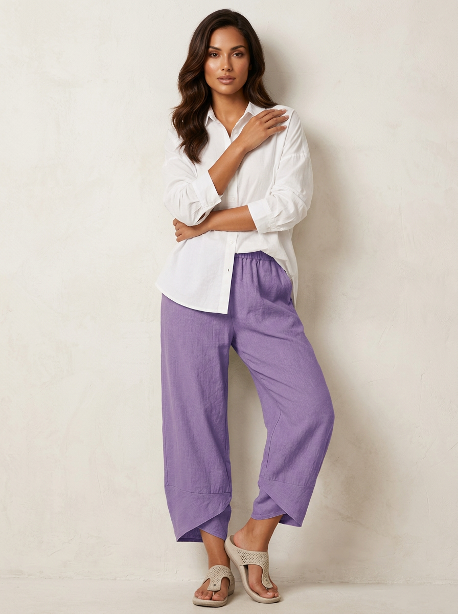 Dames Wide Leg Broek – Losvallende Pasvorm met Rechte Pijpen Lila / S - AIDA LENA
